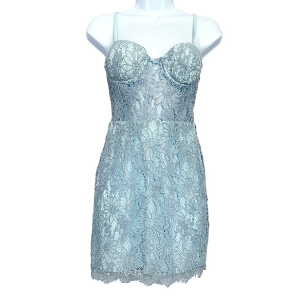 NBD x Naven Lilia Lace Mini Dress NWT Womens XS Ice Blue Feminine Cut Out Corset - Picture 2 of 14